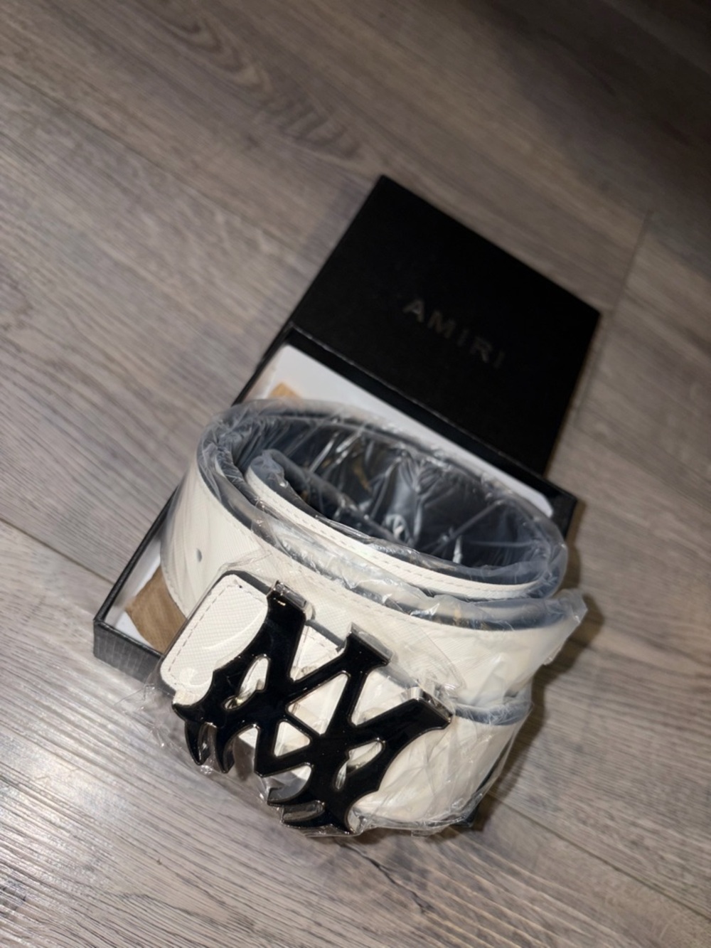 AMIRI White Leather Belt with Black AMIRI Buckle